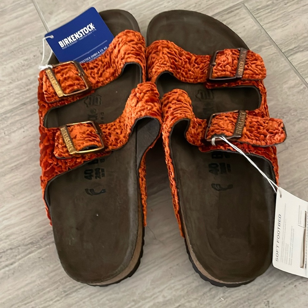 🐲💙 Arizona Birkenstock Crushed Orange Velvet Sandals